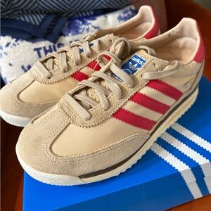 Adidas SL 72 OG Tan and Red Striped Sneakers NIB